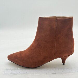 Brown Chic Kitten Heel Ankle Boots Pointed Toe Side Zipper Short Bootie